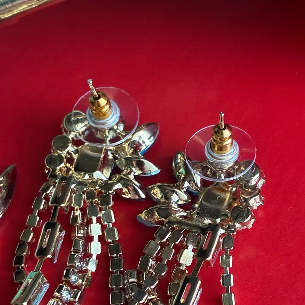 Natasha Couture Gold and Blue Crystal Earrings
